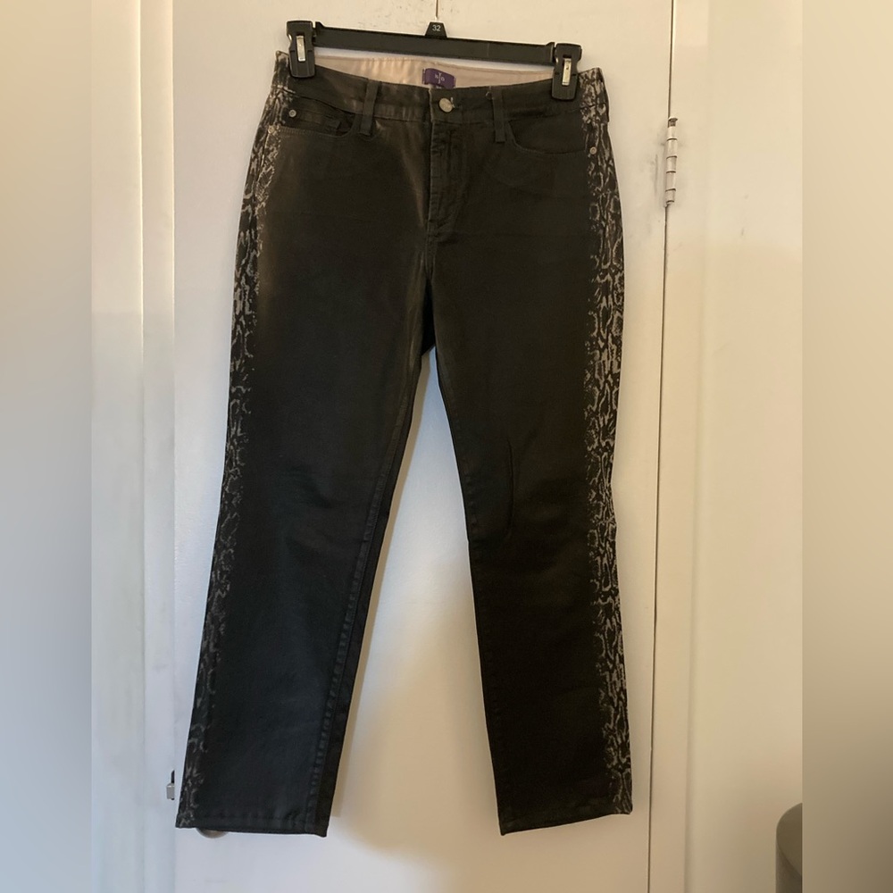 NYDJ Fabulous Faux Leather Skinny Jeans Snakeskin Pattern Stripe on Sides 10P